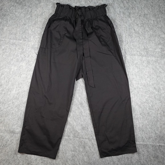 Milly Pants - Milly Pant Women Small Black Paperbag Waist Belted Wide Leg Cropped Cotton Blend